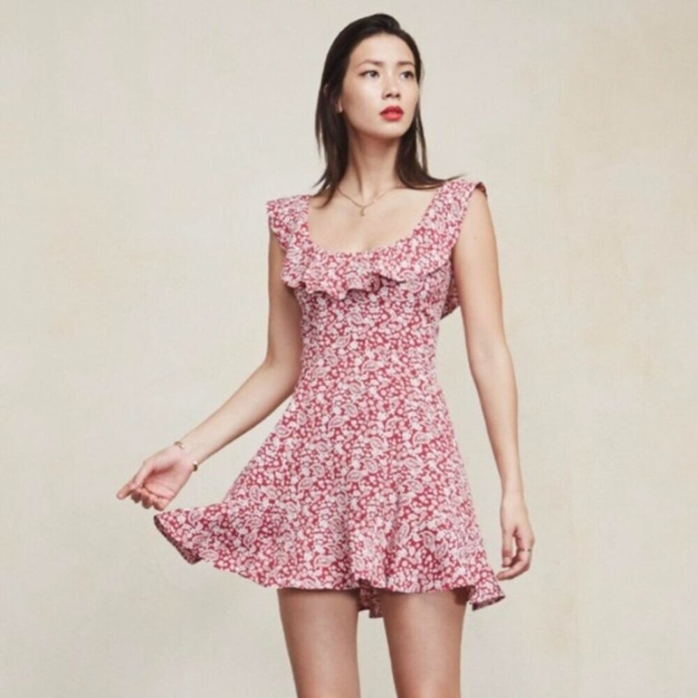 Reformation Perla Dress Gibraltar Red Bandana Print